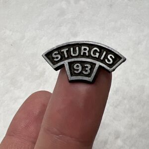 Vintage Sturgis 1993 90s Motorcycle Rally Metal Rocker Lapel Pin Silver Pewter